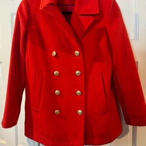 J. Crew Vibrant Red Peacoat with Gold Buttons